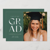 緑のグラッドブロックモダン写真の卒業式招待 招待状 (正面/裏面)