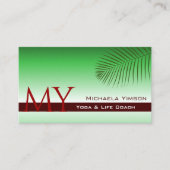 緑のグラデーションのヤシの葉モノグラムとロゴエレガント 名刺 (正面)