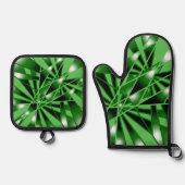 緑のグラデーションの塗りつぶしアートのパースペクティブスケッチ 鍋つかみ&鍋敷きセット (正面)