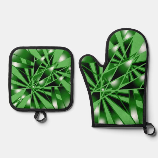 緑のグラデーションの塗りつぶしアートのパースペクティブスケッチ 鍋つかみ&鍋敷きセット (正面)