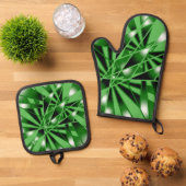 緑のグラデーションの塗りつぶしアートのパースペクティブスケッチ 鍋つかみ&鍋敷きセット (トップダウン)