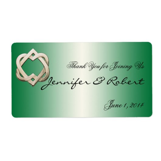 緑のグラデーションの水ボトルラベルのケルトハート ラベル (正面)