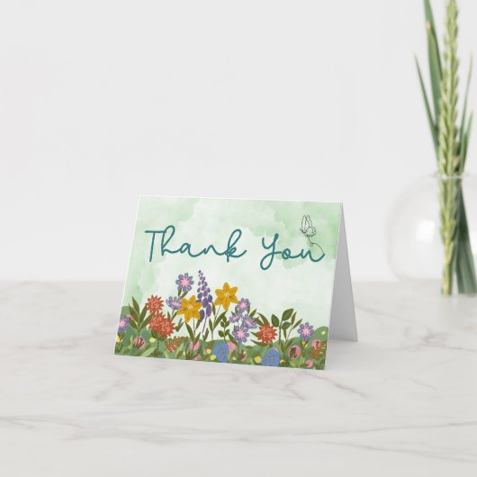 緑のグラデーションの花 サンキューカード (正面)