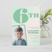 緑のグラデーションの6歳の誕生日招待状 男の子 写真付き 招待状 (スタンド正面)
