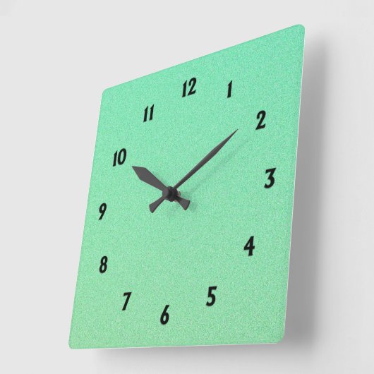 緑のグラデーショングリッターが黒の数字に見える スクエア壁時計 (傾斜)