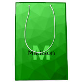 緑のグラデーションジオメトリメッシュパターンモノグラム ミディアムペーパーバッグ (正面)