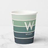 緑のグラデーションストライプのモノグラム個人パーティー 紙コップ (裏面)