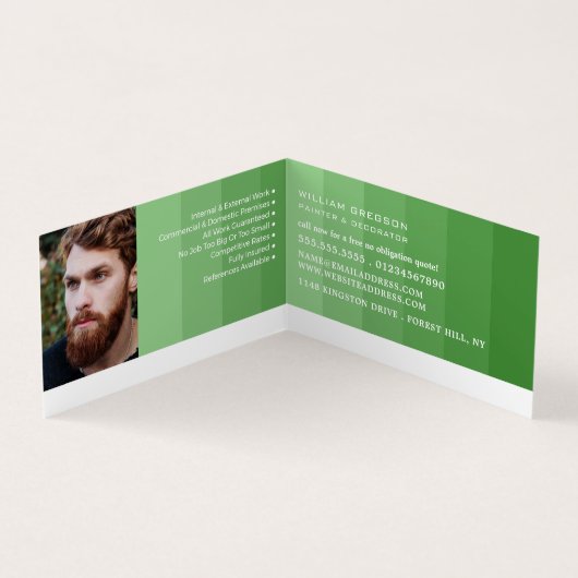 緑のグラデーションストライプ、画家&デコレータの写真 名刺 (内部)