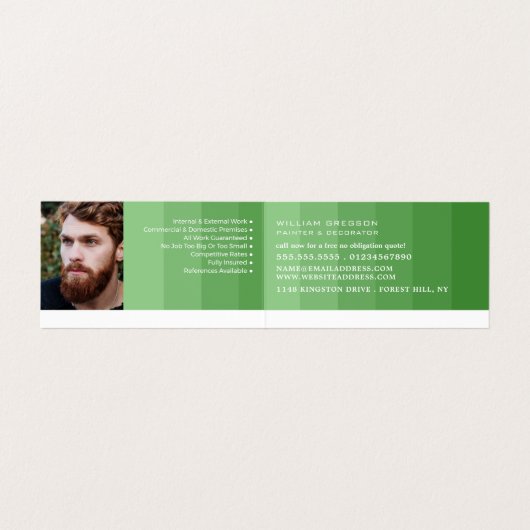 緑のグラデーションストライプ、画家&デコレータの写真 名刺 (内部フラット)