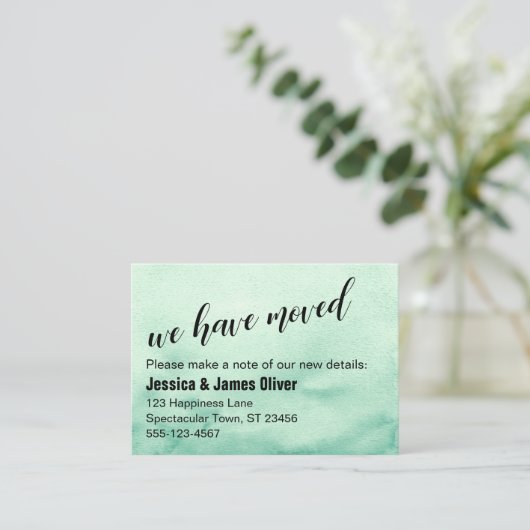 緑のグラデーション水彩私たちはハンドアウトカードを移動した 名刺 (スタンド正面)