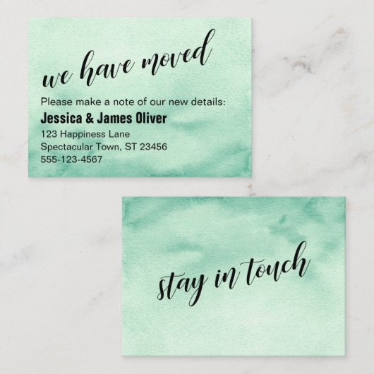 緑のグラデーション水彩私たちはハンドアウトカードを移動した 名刺 (正面/裏面)