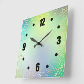 緑のグラデーション水色金ゴールド紙吹雪ドットシック スクエア壁時計 (傾斜)