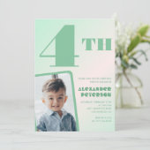 緑のグラデーション4th誕生日招待状Boy Photo 招待状 (スタンド正面)