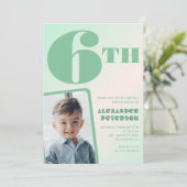 緑のグラデーション6th誕生日招待状Boy Photo 招待状 (スタンド正面)