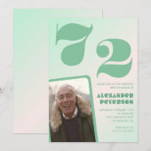 緑のグラデーション72nd誕生日招待状Boy Photo 招待状 (正面/裏面)