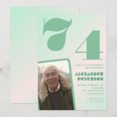 緑のグラデーション74th誕生日招待状Boy Photo 招待状 (正面/裏面)