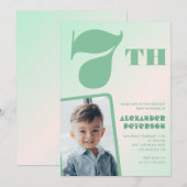緑のグラデーション7th誕生日招待状Boy Photo 招待状 (正面/裏面)