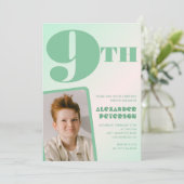 緑のグラデーション9th誕生日招待状Boy Photo 招待状 (スタンド正面)