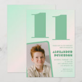 緑のグラデーション 11歳の誕生日招待状 男の子 写真入り 招待状 (正面/裏面)