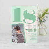 緑のグラデーション 18歳の誕生日招待状 少年 写真 招待状 (スタンド正面)