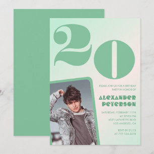 緑のグラデーション 20歳の誕生日招待状 フォト 招待状