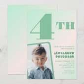 緑のグラデーション 4歳の誕生日招待状 男の子 写真入り 招待状 (正面/裏面)