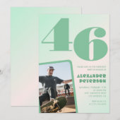 緑のグラデーション 46歳の誕生日招待状 少年 写真 招待状 (正面/裏面)