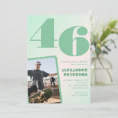 緑のグラデーション 46歳の誕生日招待状 少年 写真 招待状 (スタンド正面)