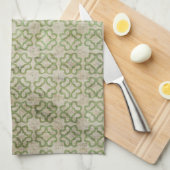 緑のグランジな花模様 キッチンタオル (四つ折り)