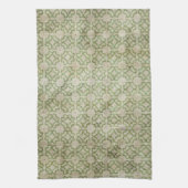 緑のグランジな花模様 キッチンタオル (縦)