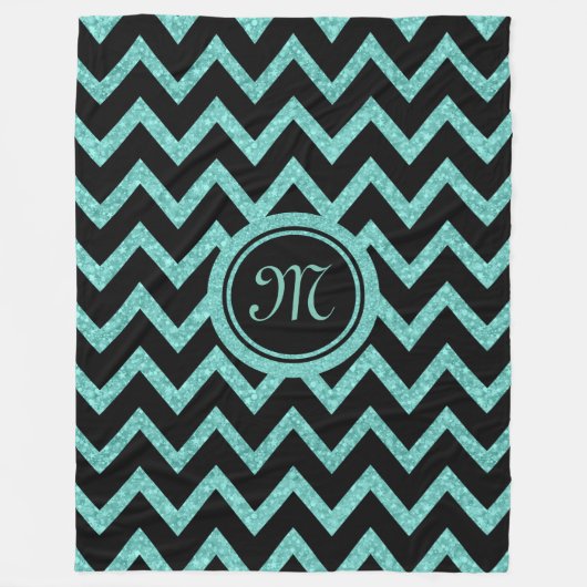 緑のグリッターとキラキラと黒いジグザグパターン フリースブランケット (正面)