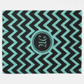 緑のグリッターとキラキラと黒いジグザグパターン フリースブランケット (正面(横))