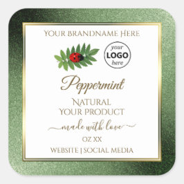 緑のグリッターと白の製品ラベルLadybugロゴ スクエアシール