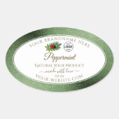 緑のグリッターと白の製品ラベルLadybugロゴ 楕円形シール (正面)