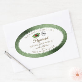 緑のグリッターと白の製品ラベルLadybugロゴ 楕円形シール