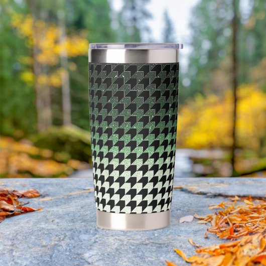 緑のグリッターと黒のパタ千鳥格子のーン 保温保冷タンブラー (アウトドア)