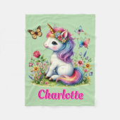 緑のグリッターの一角草原の野草 フリースブランケット (正面)