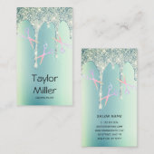 緑のグリッターは、ホログラフィックはさみの毛を垂らす 名刺 (正面/裏面)