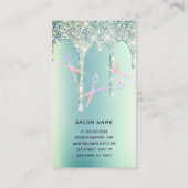 緑のグリッターは、ホログラフィックはさみの毛を垂らす 名刺 (裏面)