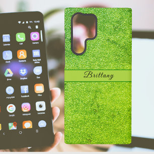 緑のグリッターアート抽象芸術の名前の追加 SAMSUNG GALAXY S22 ULTRAケース