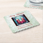 緑のグリッタークリスマスステンドグラスキャンドル ペーパーコースター (アングル)
