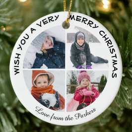 緑のグリッタースクリプト4 Photo Collageクリスマス セラミックオーナメント