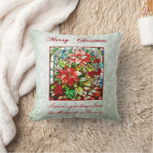 緑のグリッターステンドグラス赤いクリスマスフラワー クッション (ブランケット)