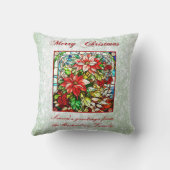 緑のグリッターステンドグラス赤いクリスマスフラワー クッション (裏面)