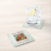 緑のグリッターステンドグラス赤いクリスマスフラワー ペーパーコースター (インサイチュ)