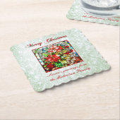 緑のグリッターステンドグラス赤いクリスマスフラワー ペーパーコースター (アングル)
