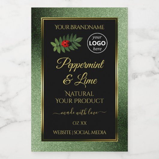 緑のグリッターブラック製品ラベルLadybugロゴ フードラベル (シングルラベル)