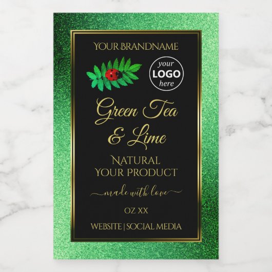 緑のグリッターブラック製品ラベルLadybugロゴ フードラベル (シングルラベル)