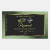 緑のグリッターブラック製品ラベルLadybugロゴ 長方形シール (正面)