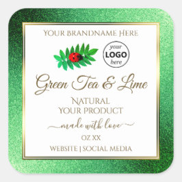 緑のグリッターホワイトプロダクトラベルLadybugロゴ スクエアシール